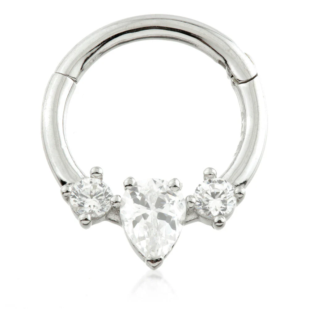 TL - Gold CZ Tear Hinge Daith Ring
