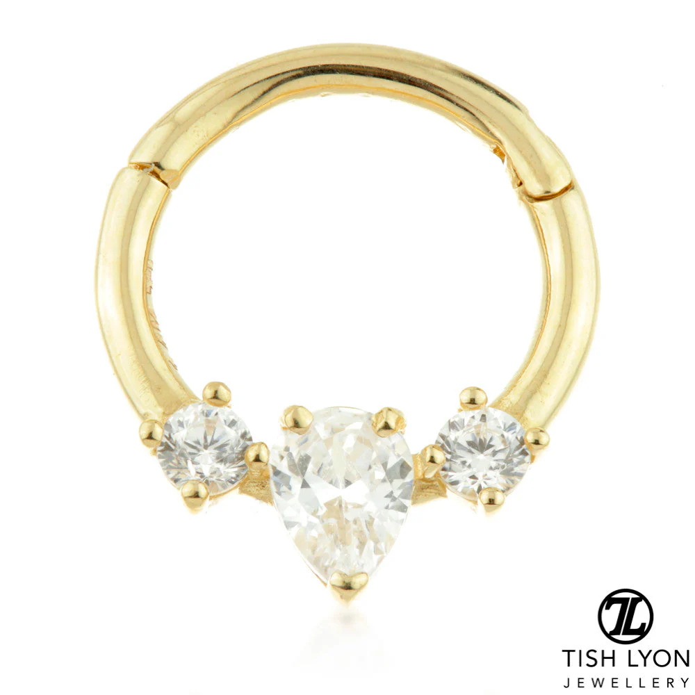 TL - Gold CZ Tear Hinge Daith Ring - Image 2