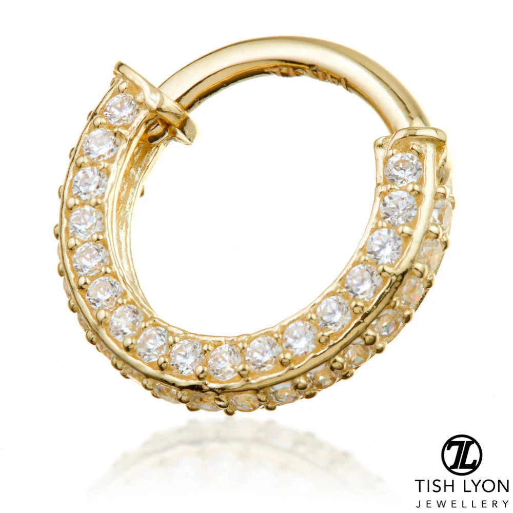 TL - Gold Double Sided Pave Gem Hinge Ring - Image 2