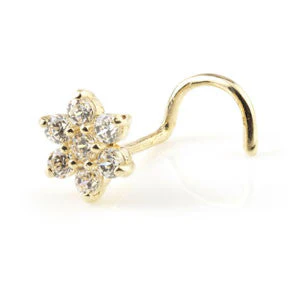 TL - Gold Flower Gem Bar Nose Stud - Image 2