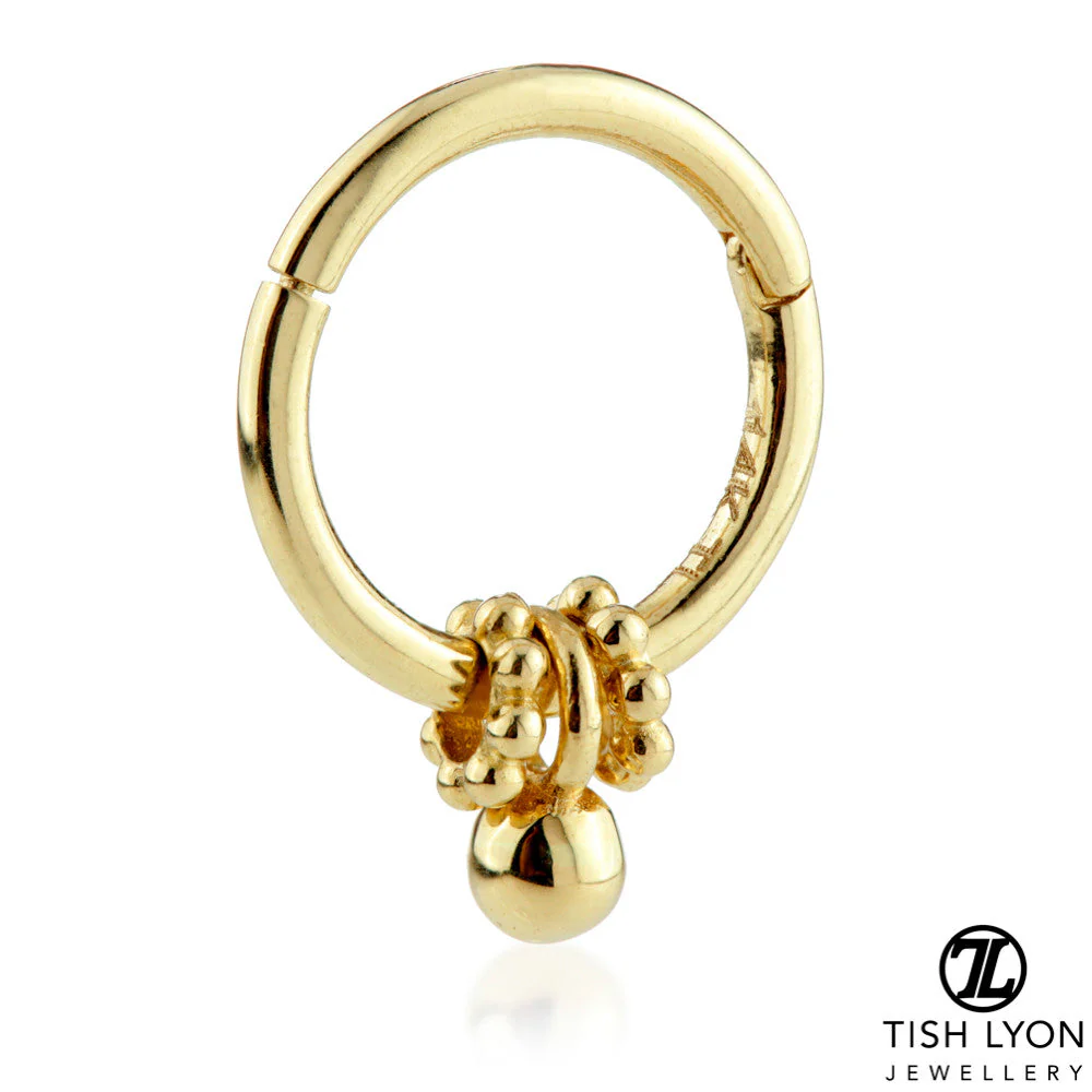 TL - Gold Hinge Segment Ring with Bead-Ball Charms - Image 2