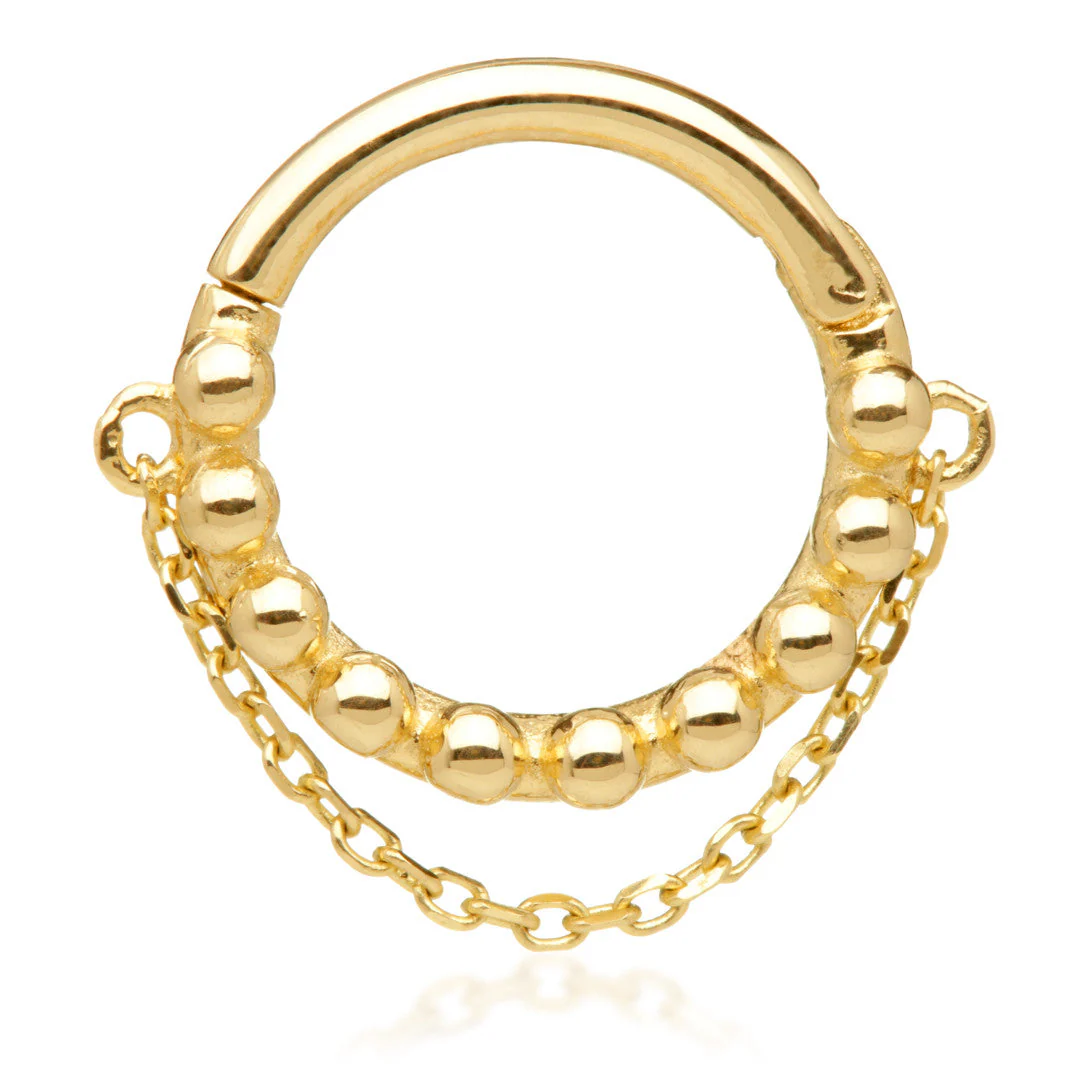 TL - Gold Hinged Bubble Ring with Hanging Chain - Image 2
