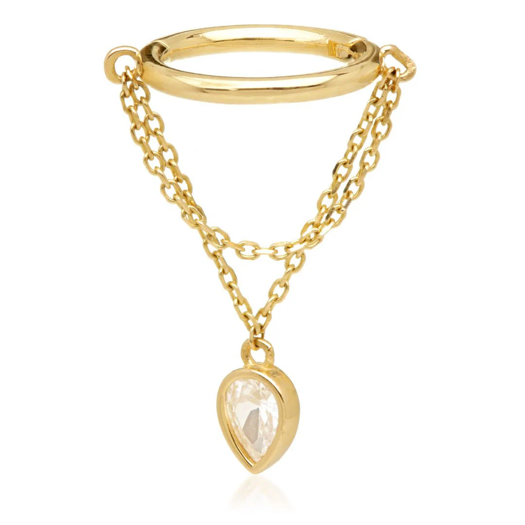 TL - Gold Hinged Ring with Hanging Jewelled Pear - Image 2