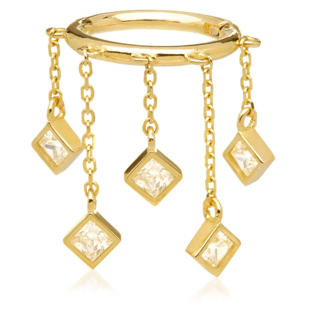TL - Gold Hinged Ring with Hanging Square Gems - Image 2