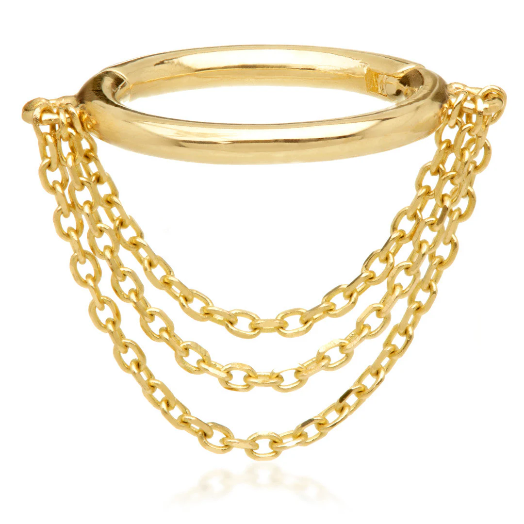 TL - Gold Hinged Ring with Triple Hanging Chains - Image 2