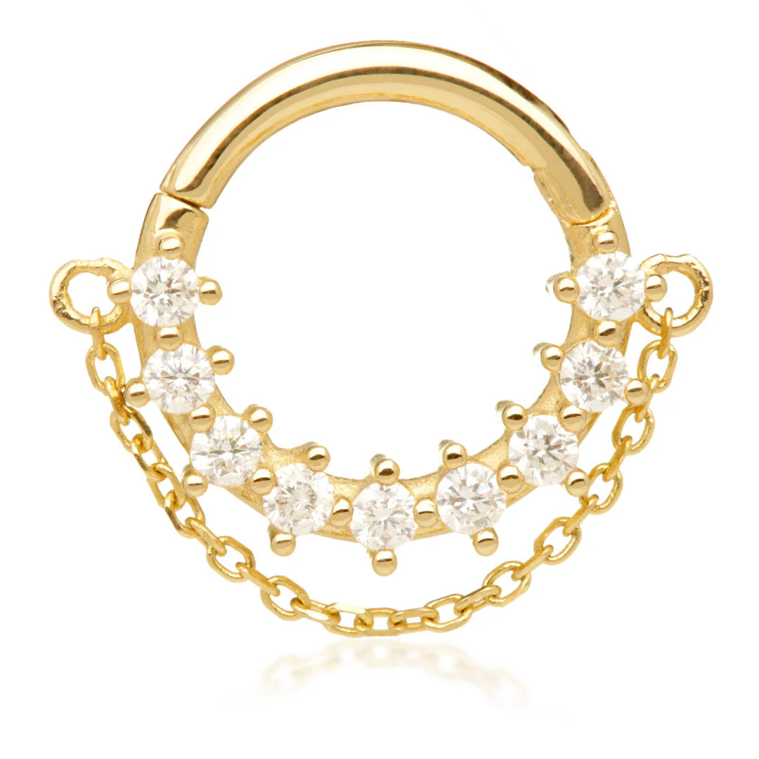 TL - Gold Jewelled Hinged Ring with Hanging Chain - Image 2