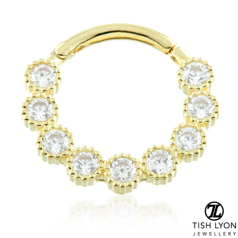 TL - Gold Jewelled Milligrain Daith Septum Ring - Image 2