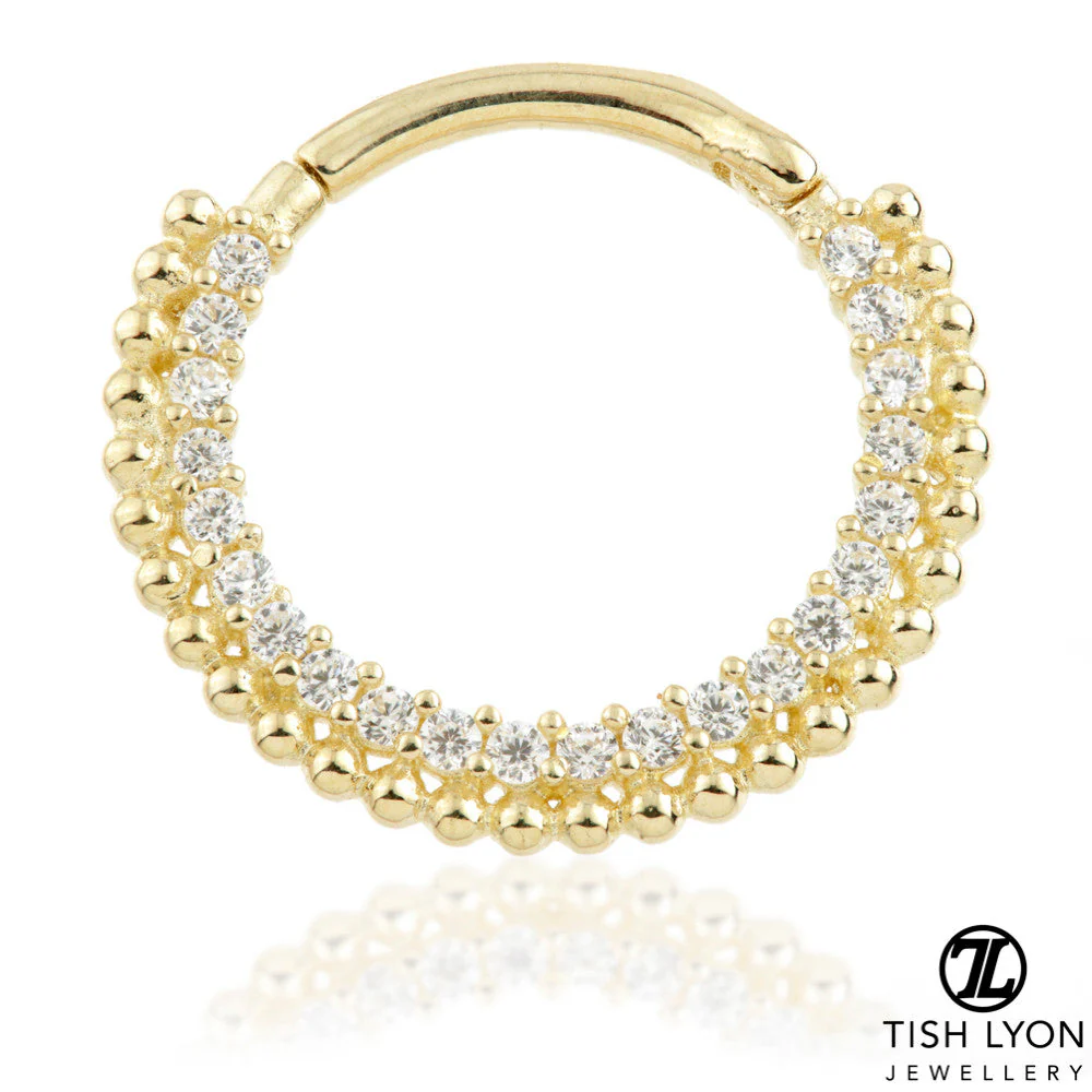 TL - Gold Pav� Gem Ball Daith Septum Ring - Image 2
