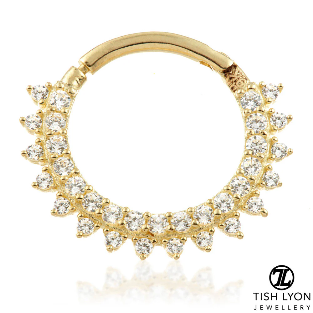 TL - Gold Pavé Diamond Daith Septum Ring - Image 2