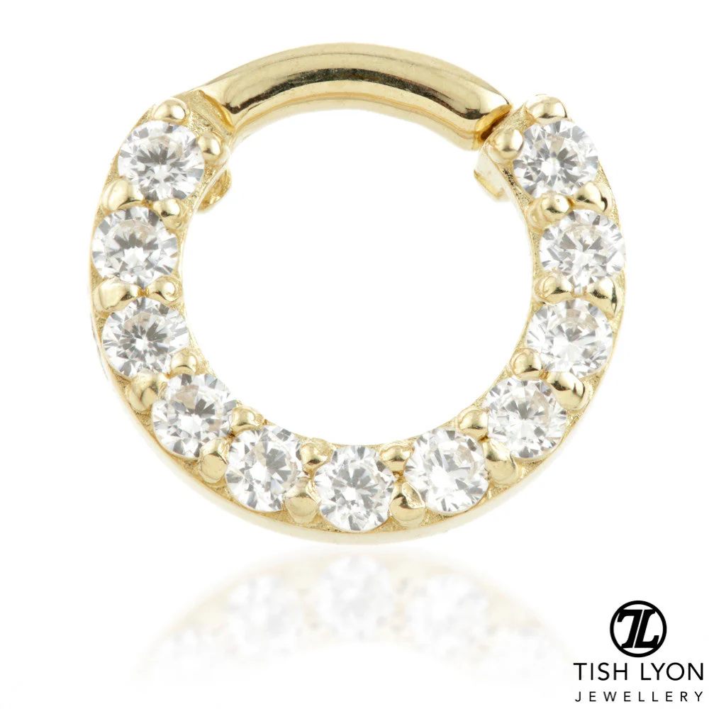 TL - Gold Pavé Gem Covered Daith Septum Ring - Image 2