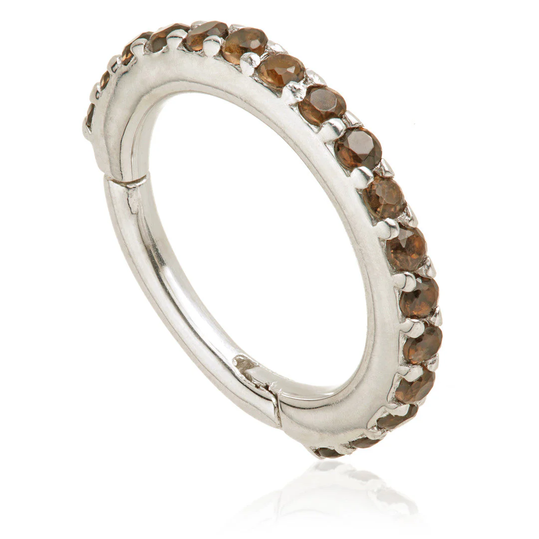TL - Gold Smokey Quartz Pave Eternity Hinge Ring - Image 2