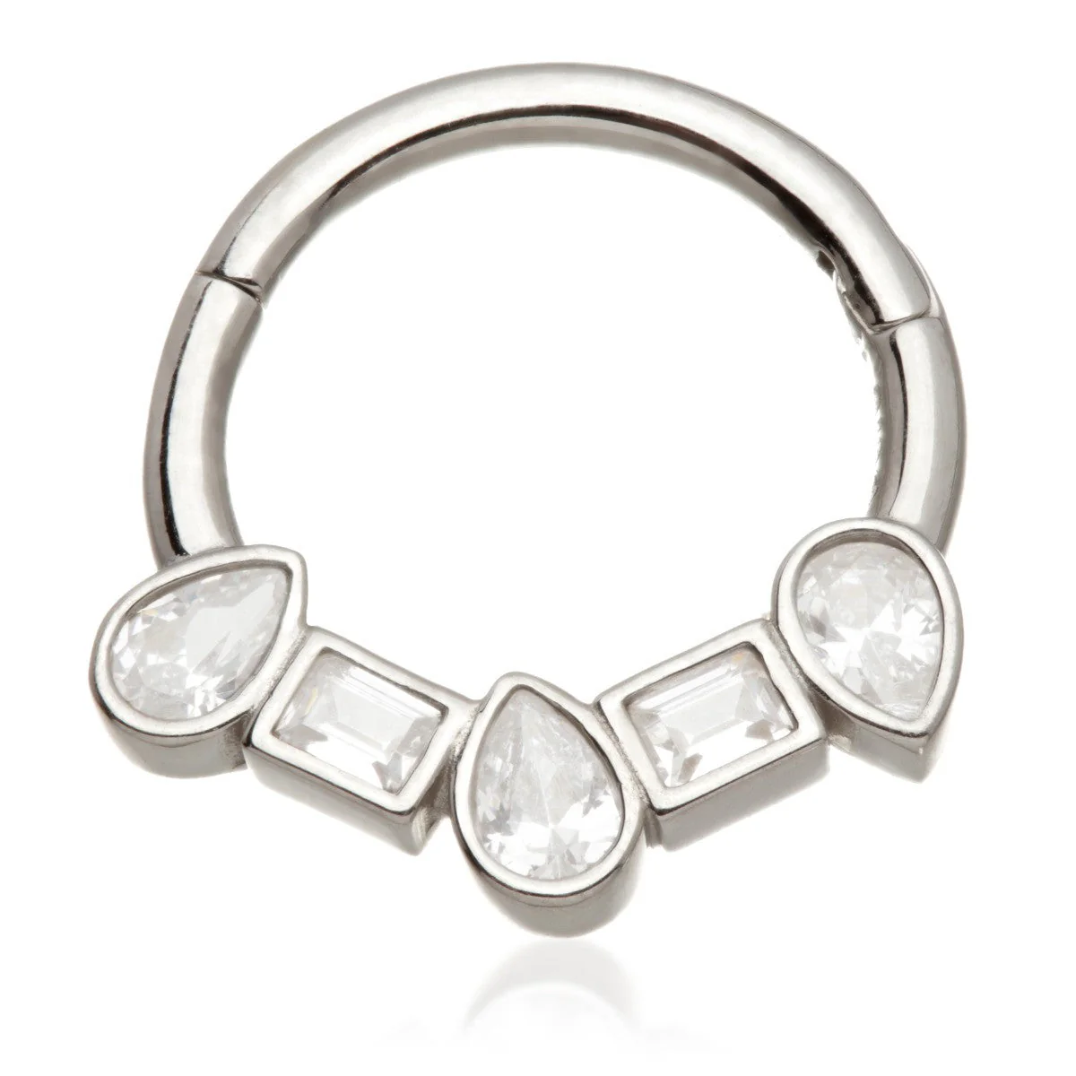 TL - Gold Square and Pear Jewelled Daith Septum Ring