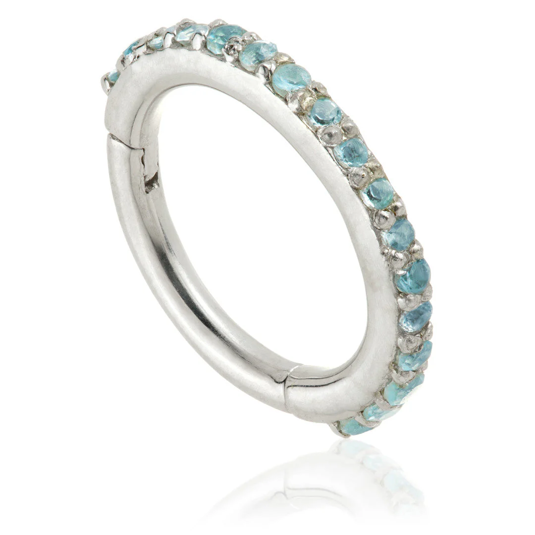 TL - Gold Swiss Blue Topaz Pave Eternity Hinge Ring - Image 2