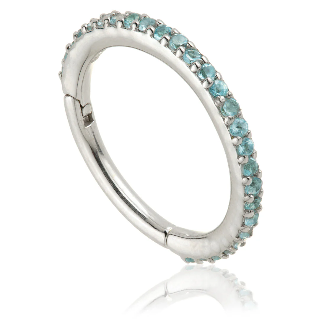 TL - Gold Swiss Blue Topaz Pave Eternity Hinge Ring - Image 3