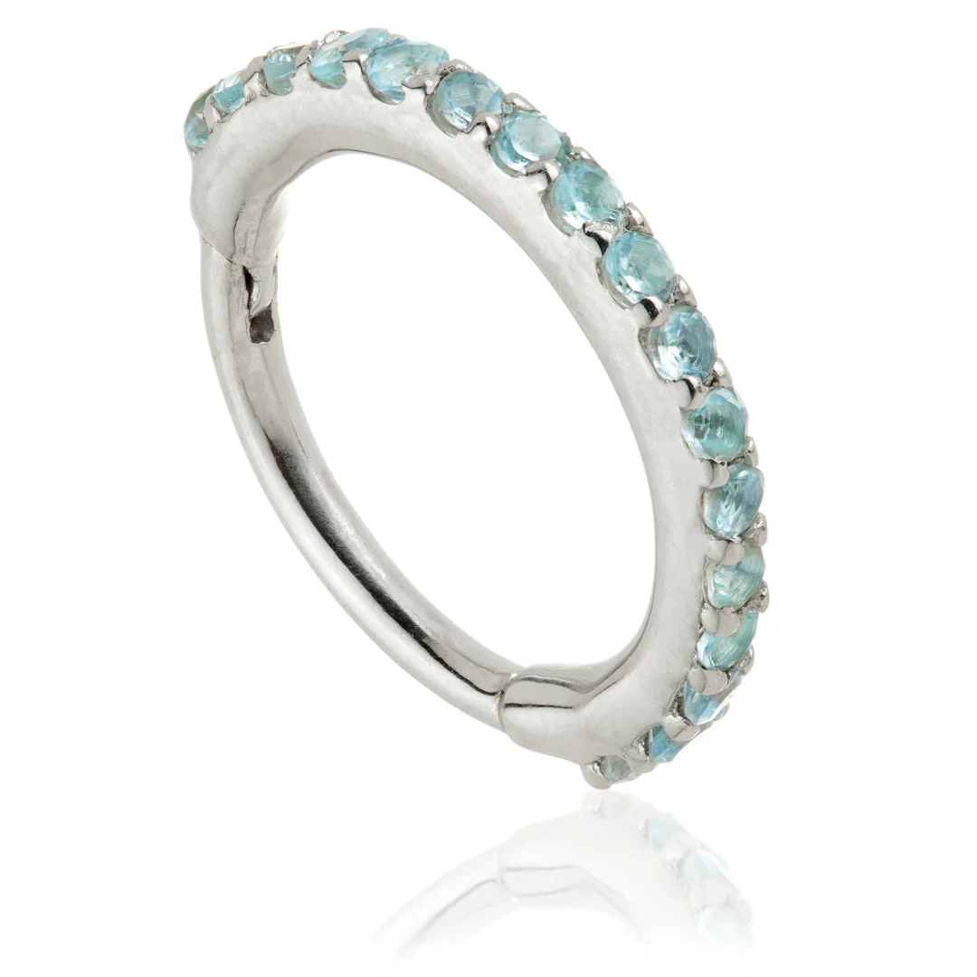TL - Gold Swiss Blue Topaz Pave Eternity Hinge Ring - Image 4