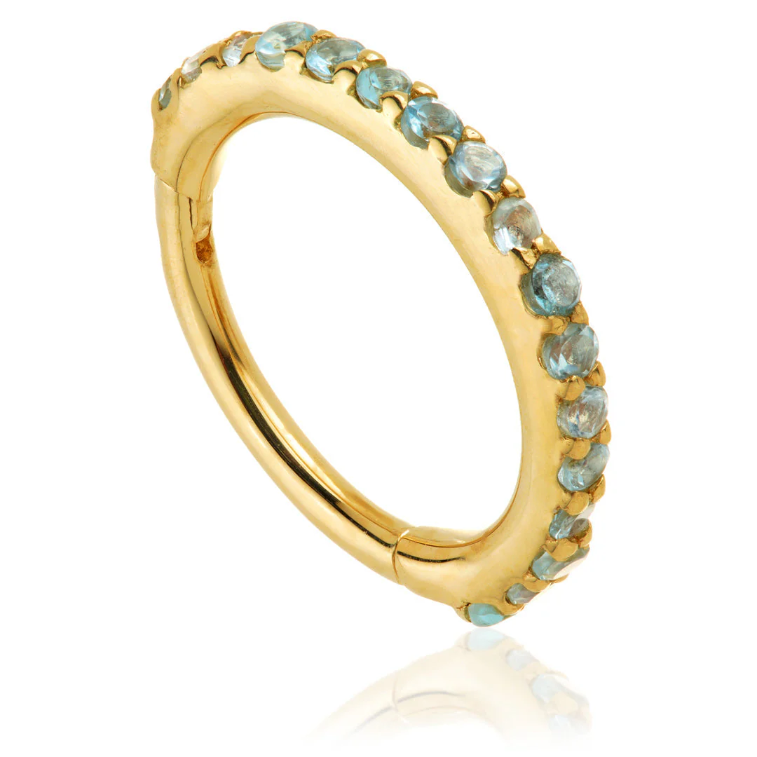TL - Gold Swiss Blue Topaz Pave Eternity Hinge Ring - Image 5