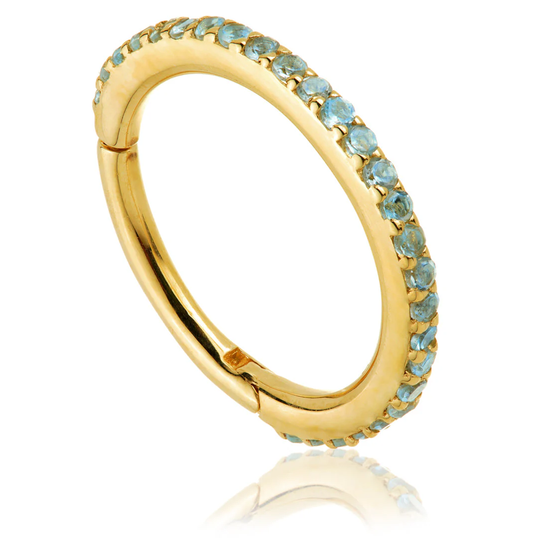TL - Gold Swiss Blue Topaz Pave Eternity Hinge Ring - Image 6