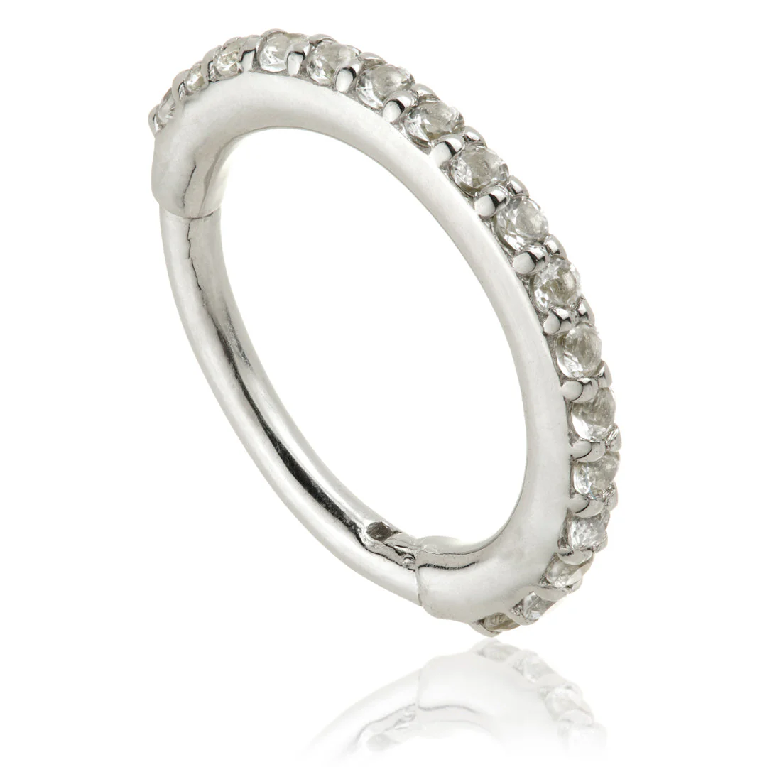 TL - Gold White Topaz Pave Eternity Hinge Ring - Image 2