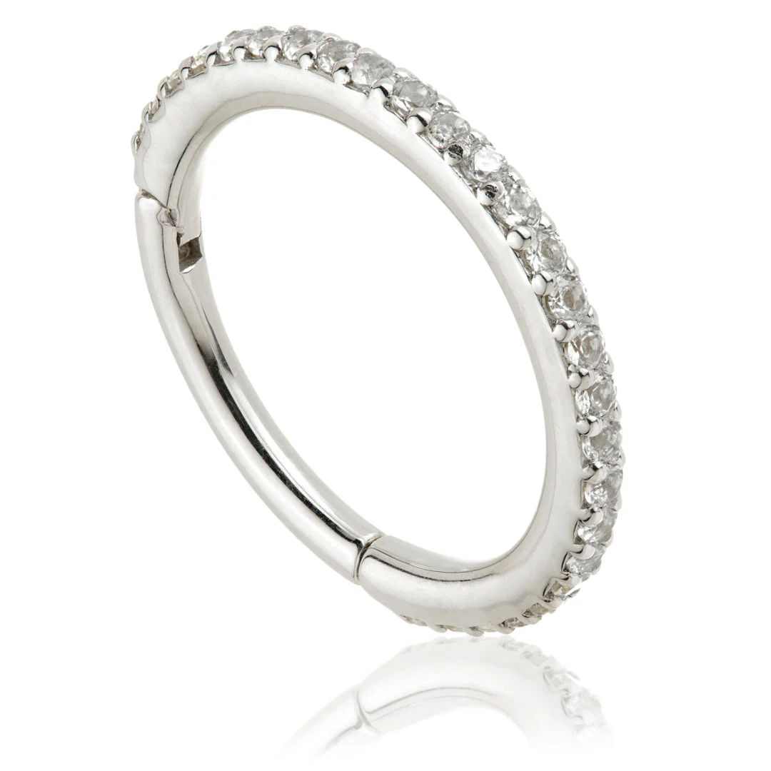 TL - Gold White Topaz Pave Eternity Hinge Ring - Image 3