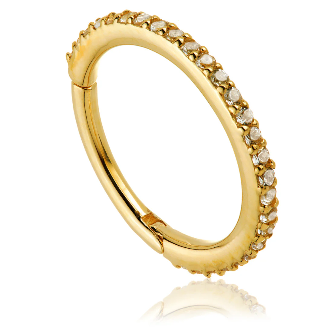 TL - Gold White Topaz Pave Eternity Hinge Ring - Image 4
