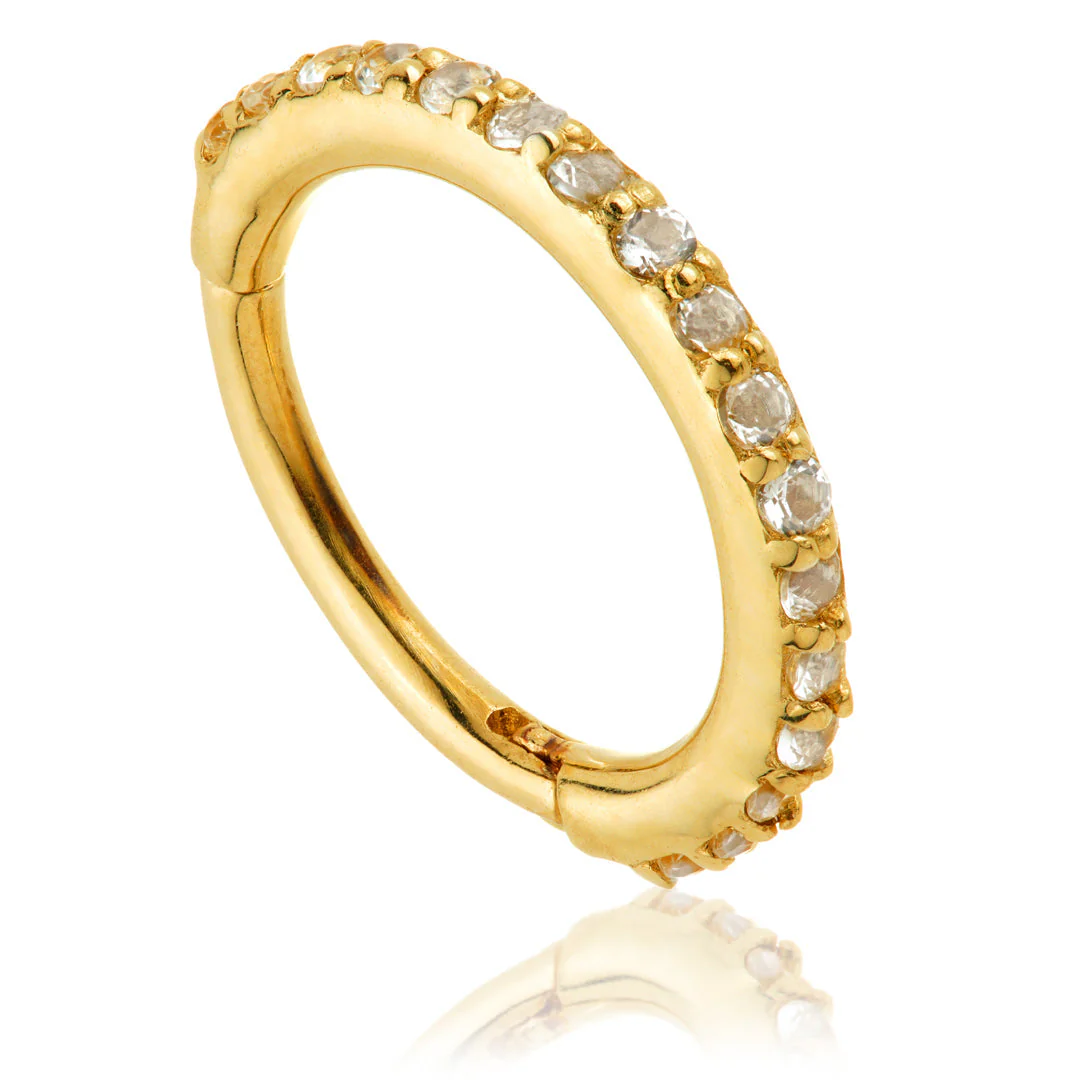 TL - Gold White Topaz Pave Eternity Hinge Ring - Image 5