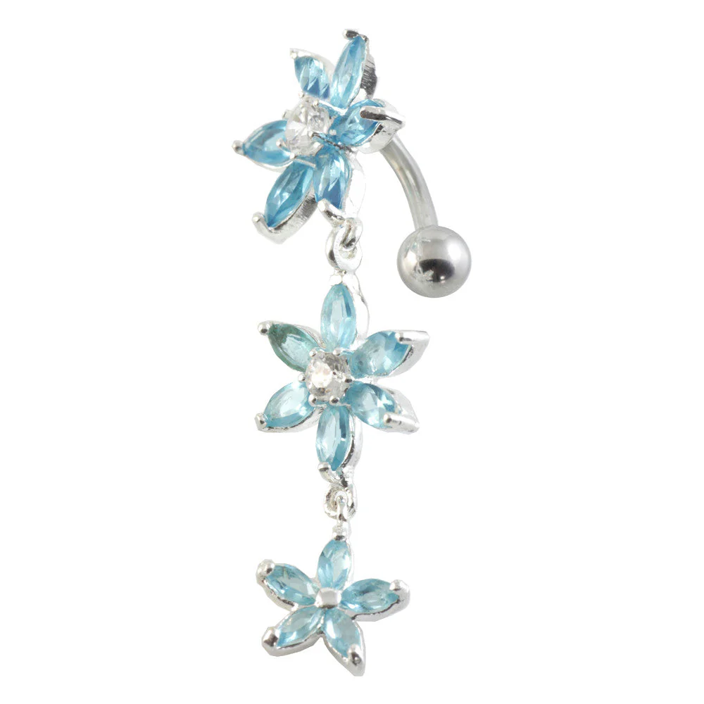 Top Drop Triple Flower Silver & Steel Navel