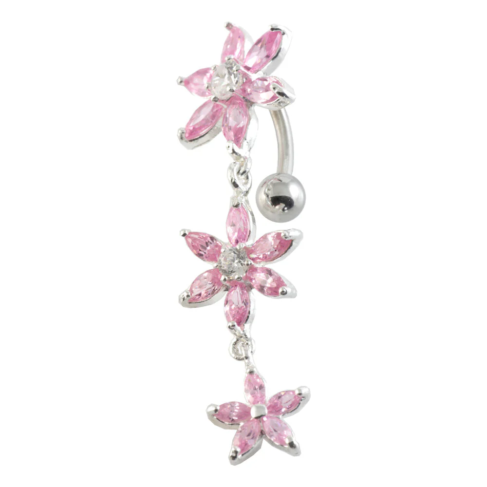 Top Drop Triple Flower Silver & Steel Navel - Image 2