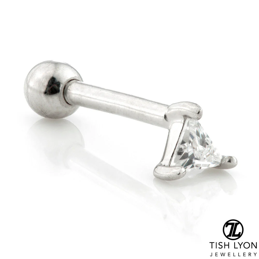 Triangle Gem 14 Carat Solid Gold Cartilage Barbell Earring - Image 2