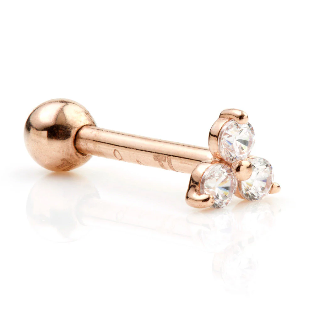 Trinity Gem 14 Carat Solid Gold Barbell Earring - Image 3