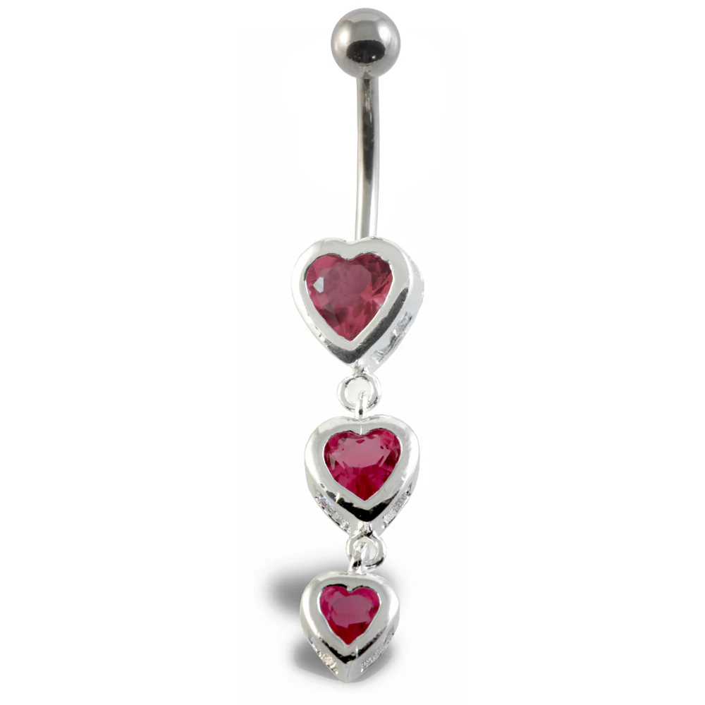 Triple Heart Silver & Steel Navel - Image 3