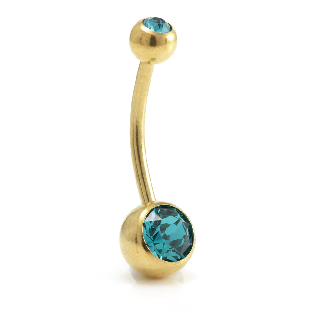 Zircon Gold Steel Double Jewelled Navel Bar - Image 10