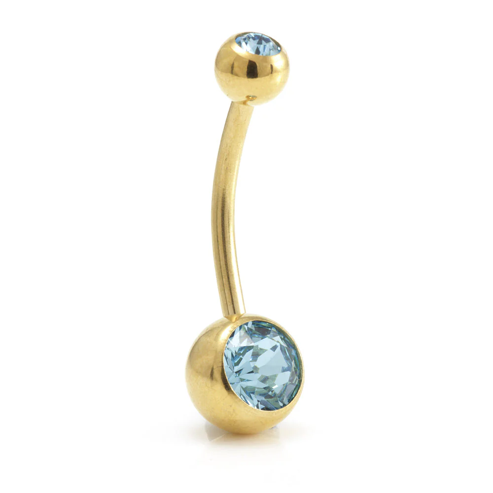 Zircon Gold Steel Double Jewelled Navel Bar - Image 11