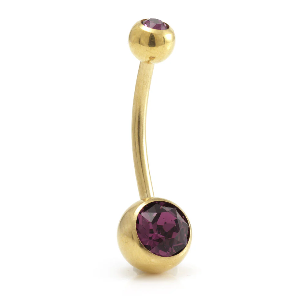 Zircon Gold Steel Double Jewelled Navel Bar - Image 12