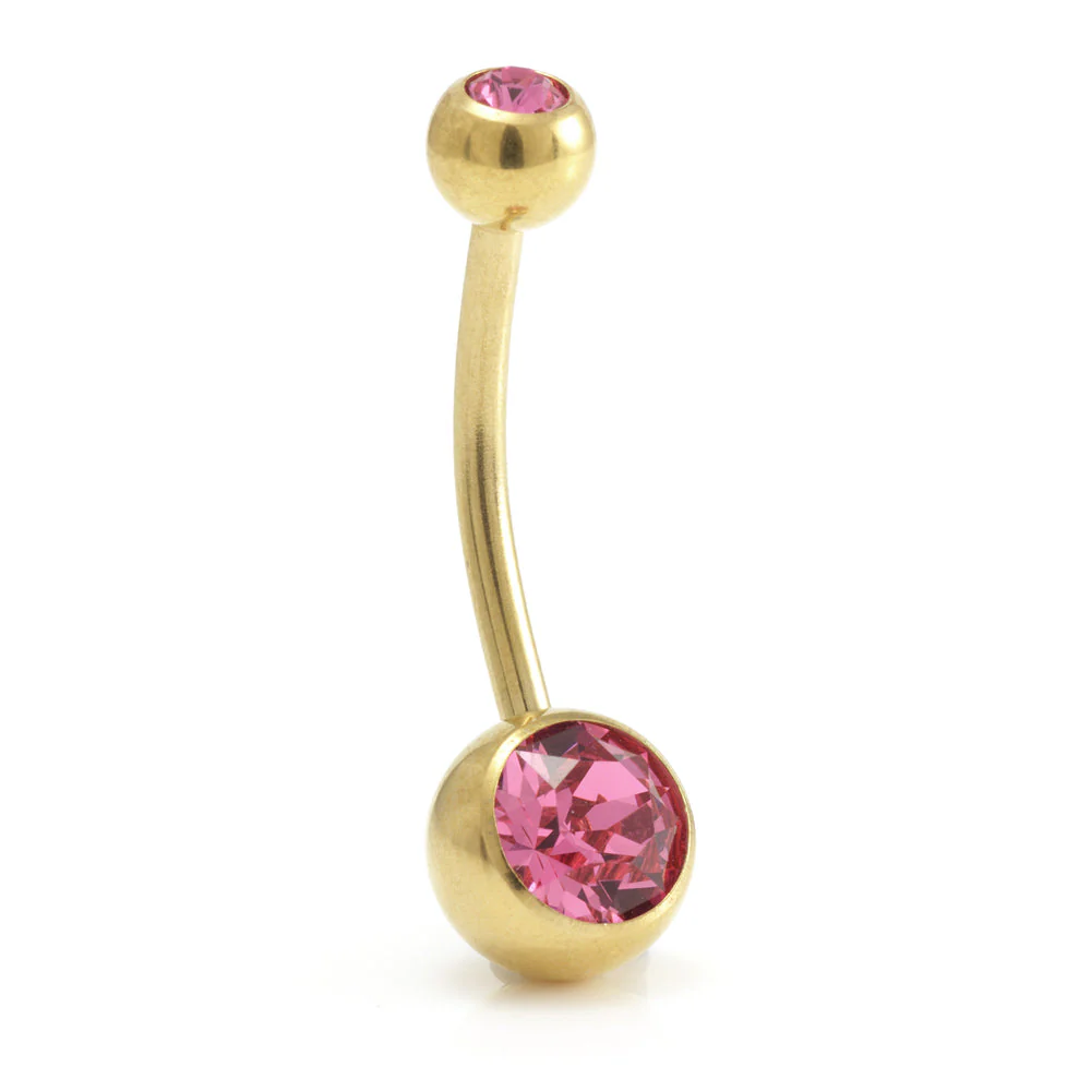 Zircon Gold Steel Double Jewelled Navel Bar - Image 3
