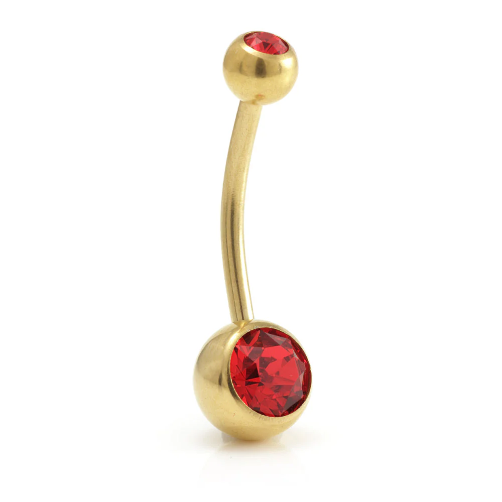 Zircon Gold Steel Double Jewelled Navel Bar - Image 5