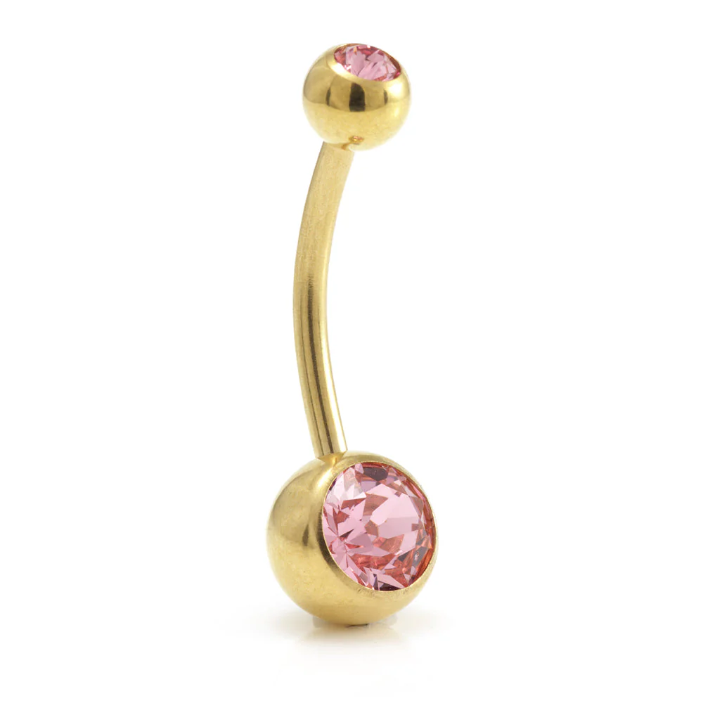 Zircon Gold Steel Double Jewelled Navel Bar - Image 6