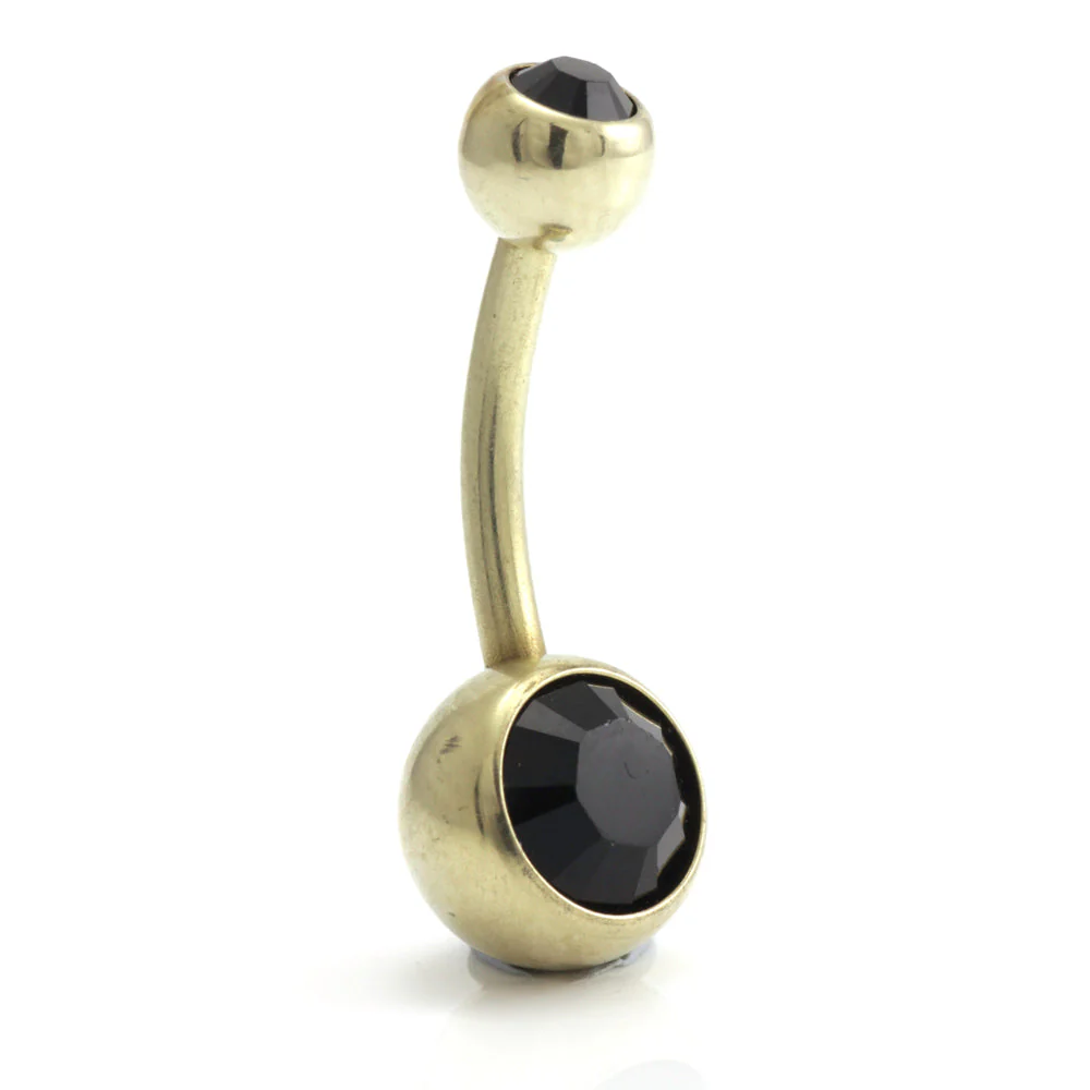 Zircon Gold Steel Double Jewelled Navel Bar - Image 7