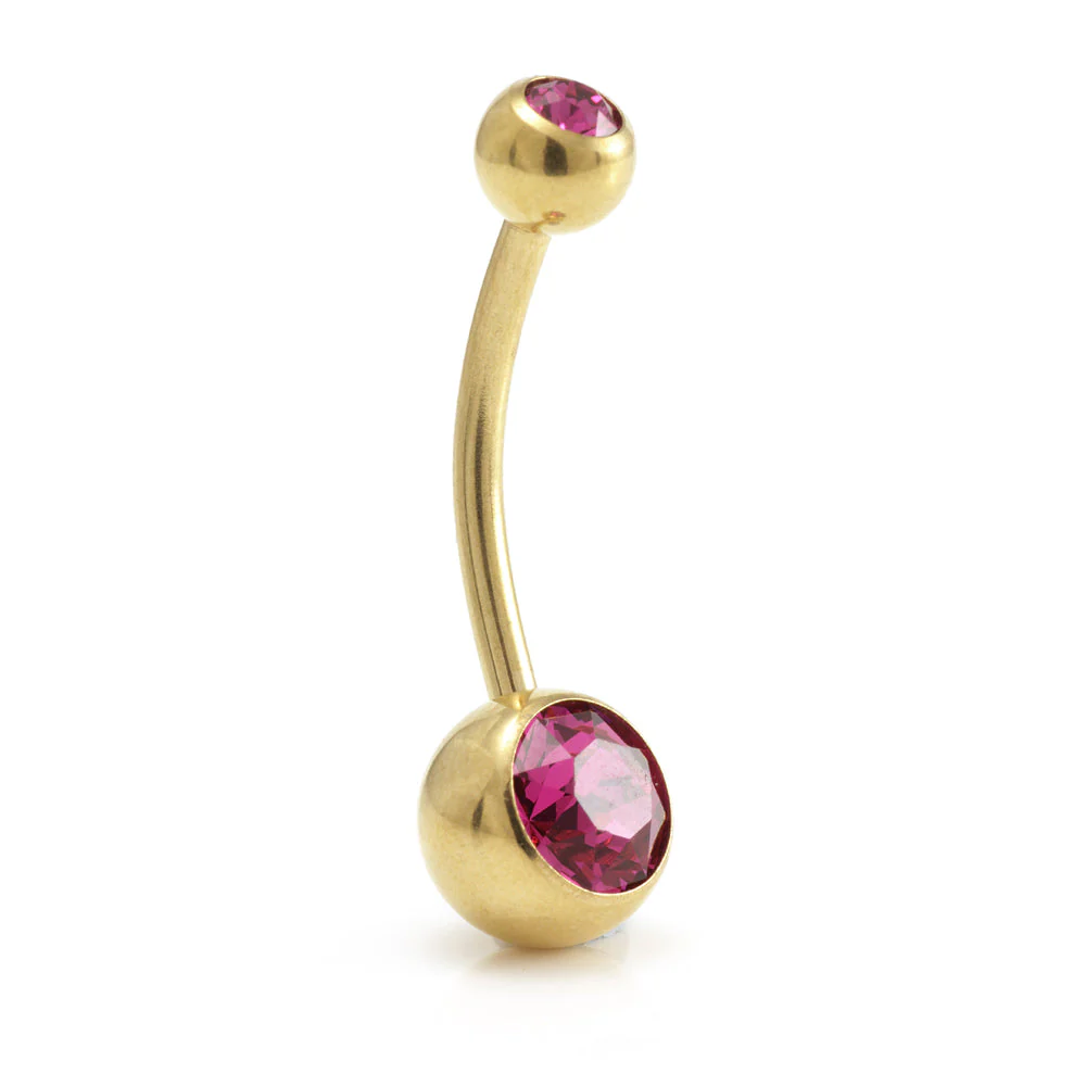 Zircon Gold Steel Double Jewelled Navel Bar - Image 8