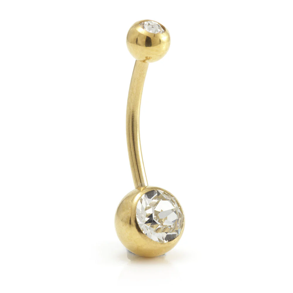Zircon Gold Steel Double Jewelled Navel Bar - Image 9