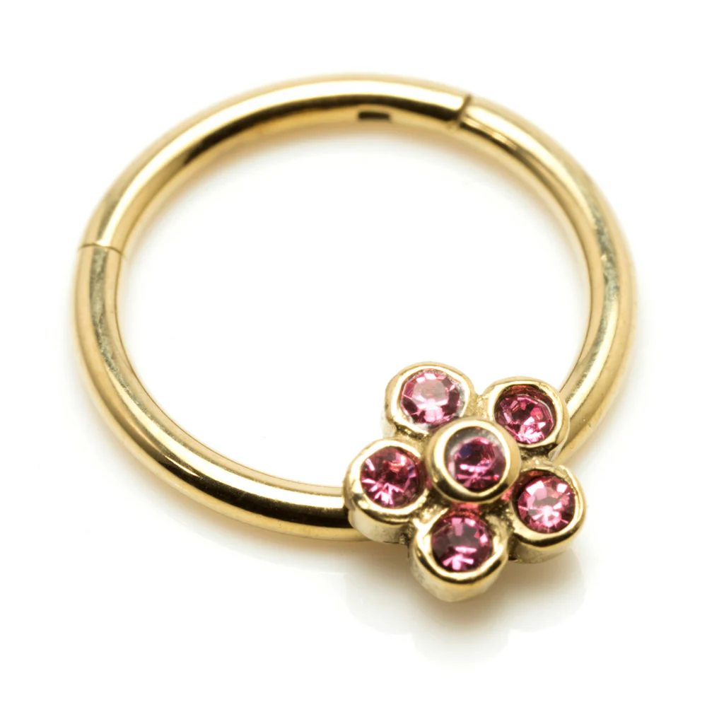 Zircon Gold Steel Flower Gems Hinged Ring - Image 2