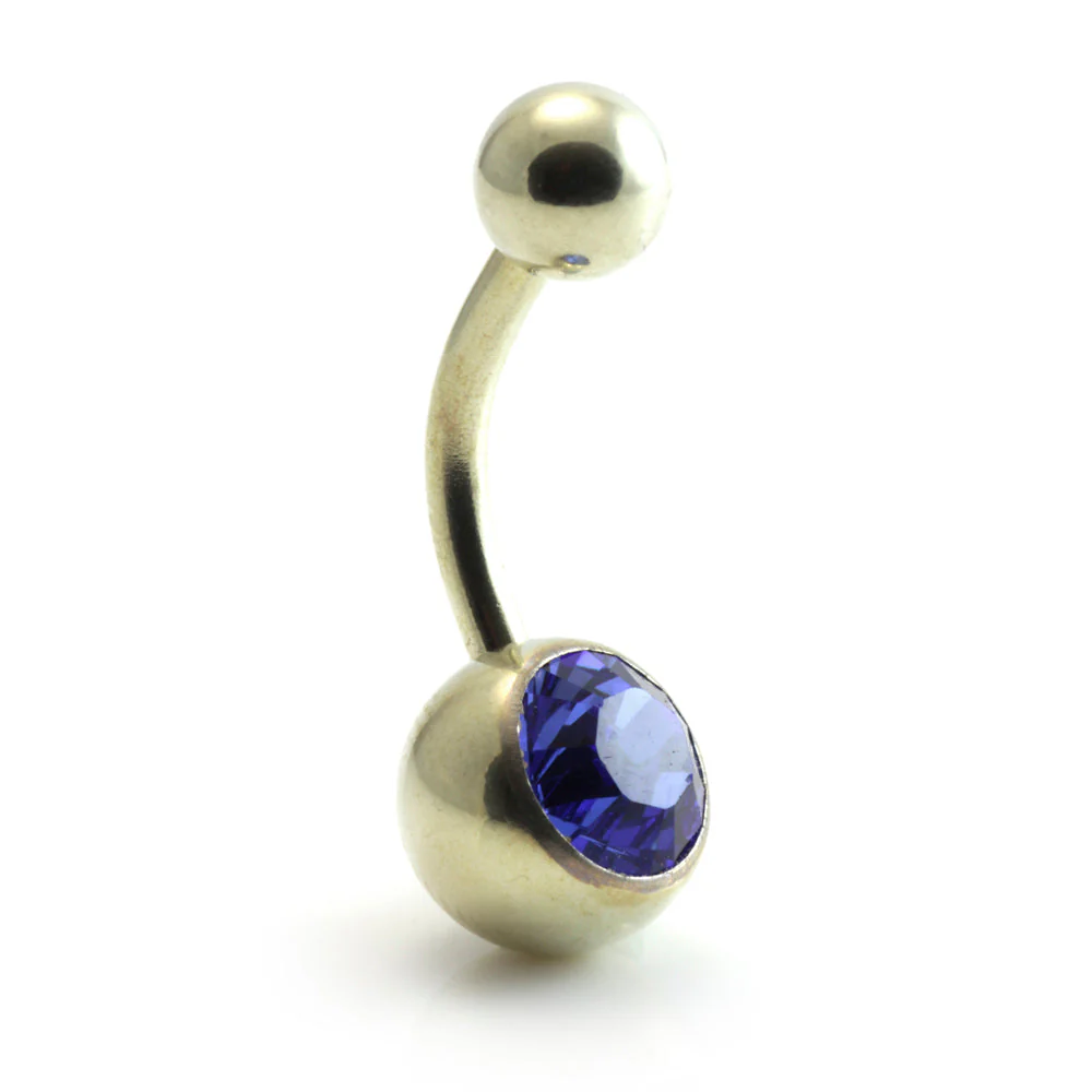 Zircon Gold Steel Jewelled Navel Bar - Image 2