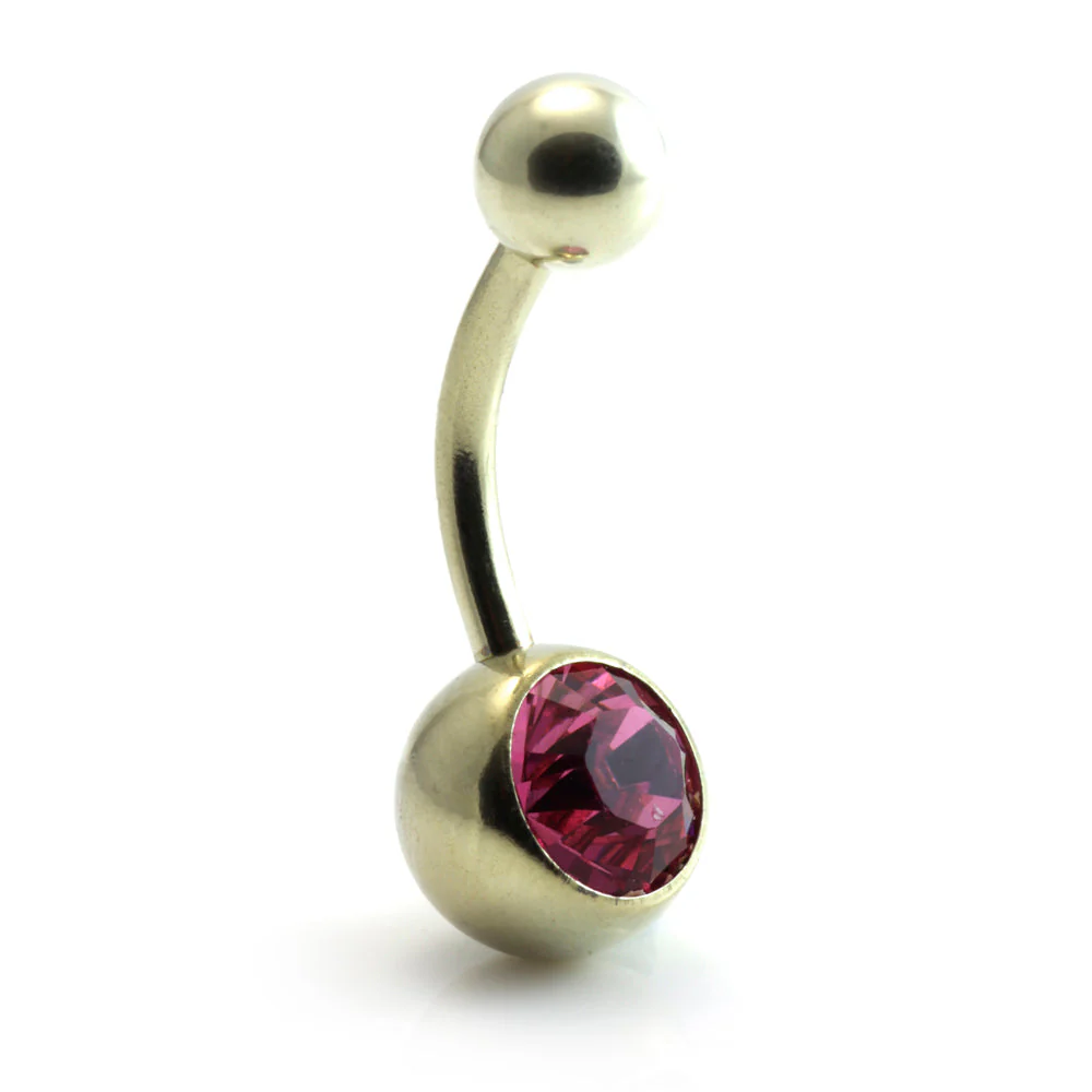 Zircon Gold Steel Jewelled Navel Bar - Image 3