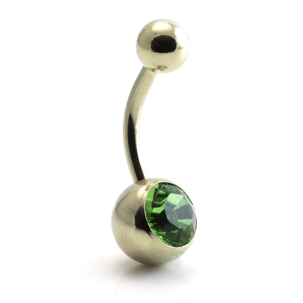 Zircon Gold Steel Jewelled Navel Bar - Image 4