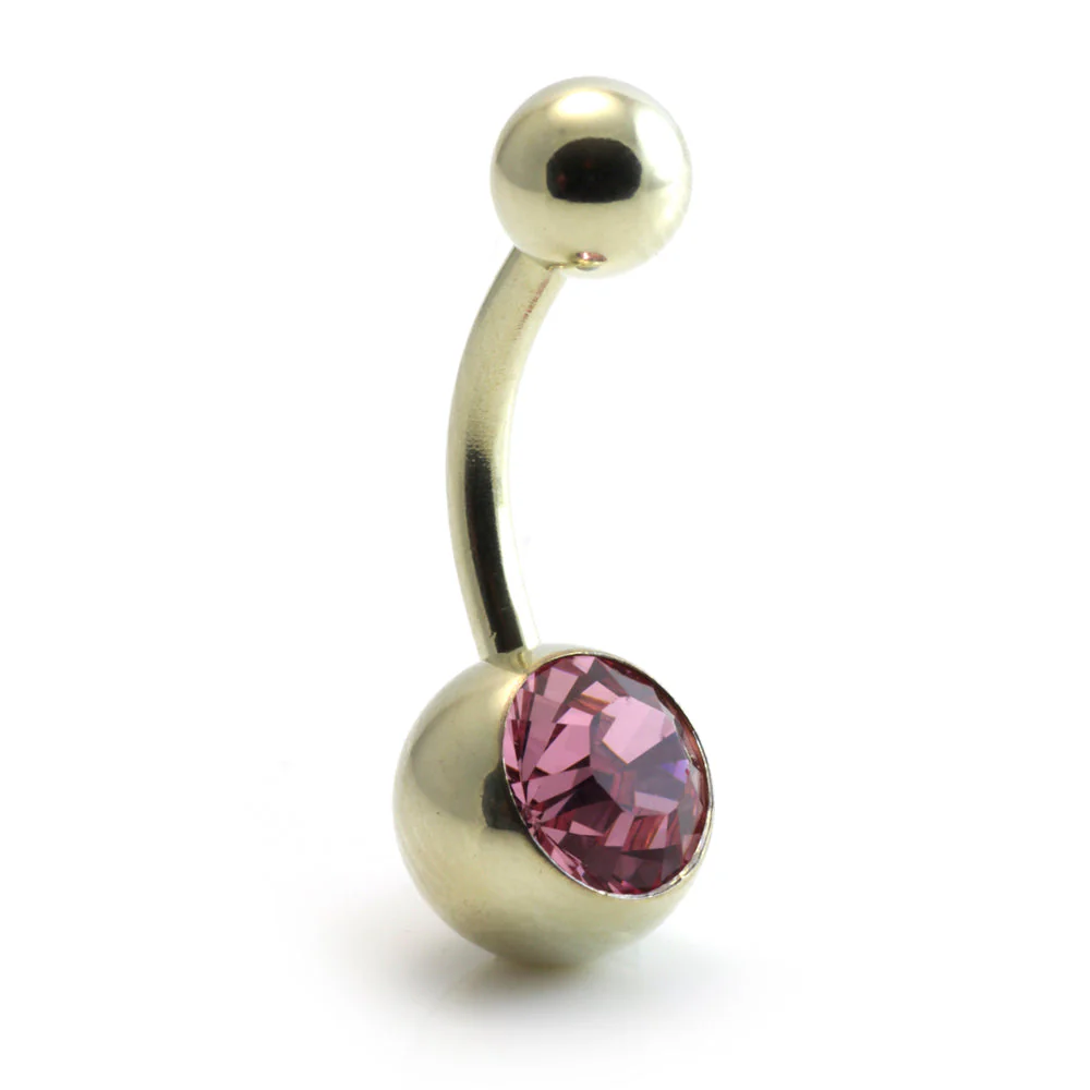 Zircon Gold Steel Jewelled Navel Bar - Image 6