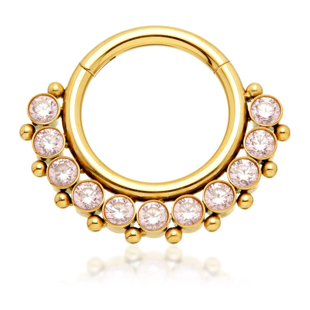 Zircon Gold Ti Front Facing Jewelled Cluster Hinged Ring - Image 2