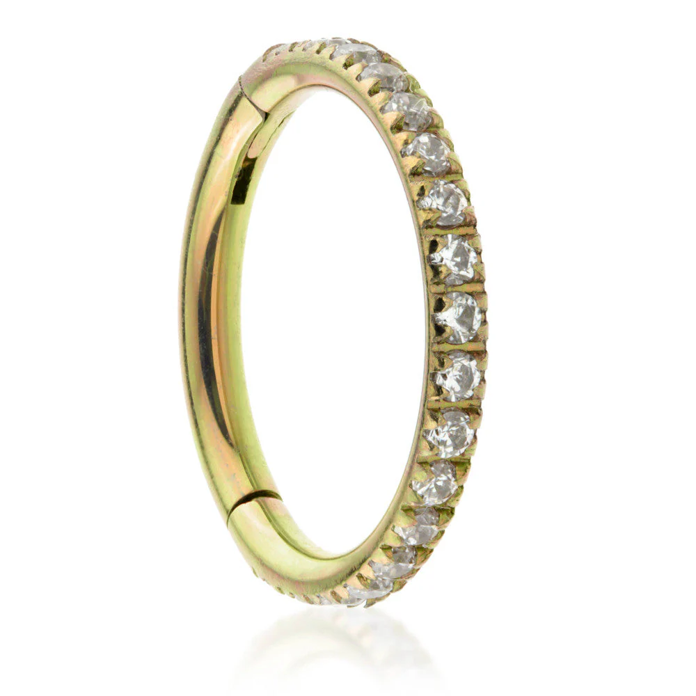 Zircon Gold Ti Full Pave Gems Hinged Micro Ring