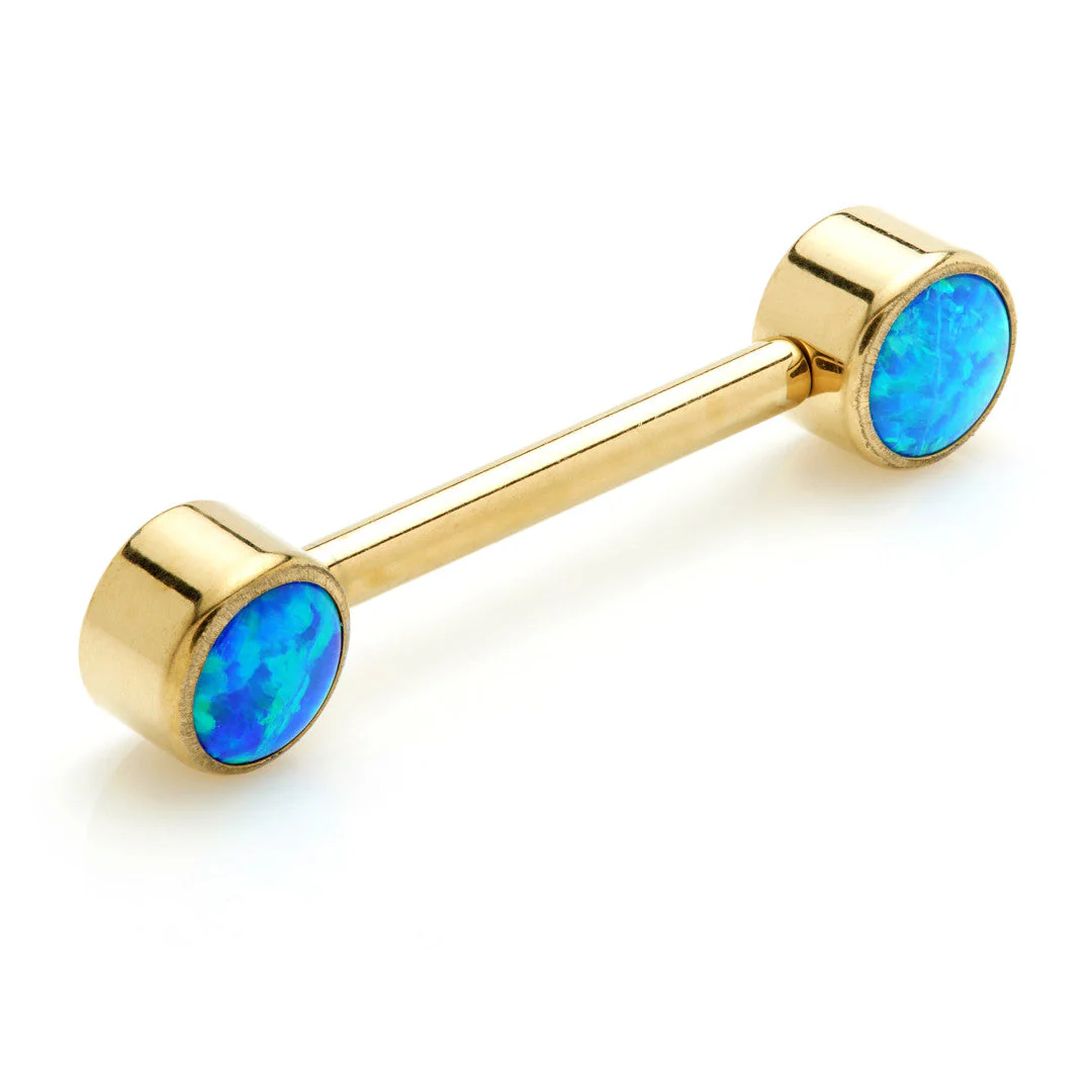 Zircon Gold Ti Threadless Forward Facing Double Opal Disk Barbell - Image 4