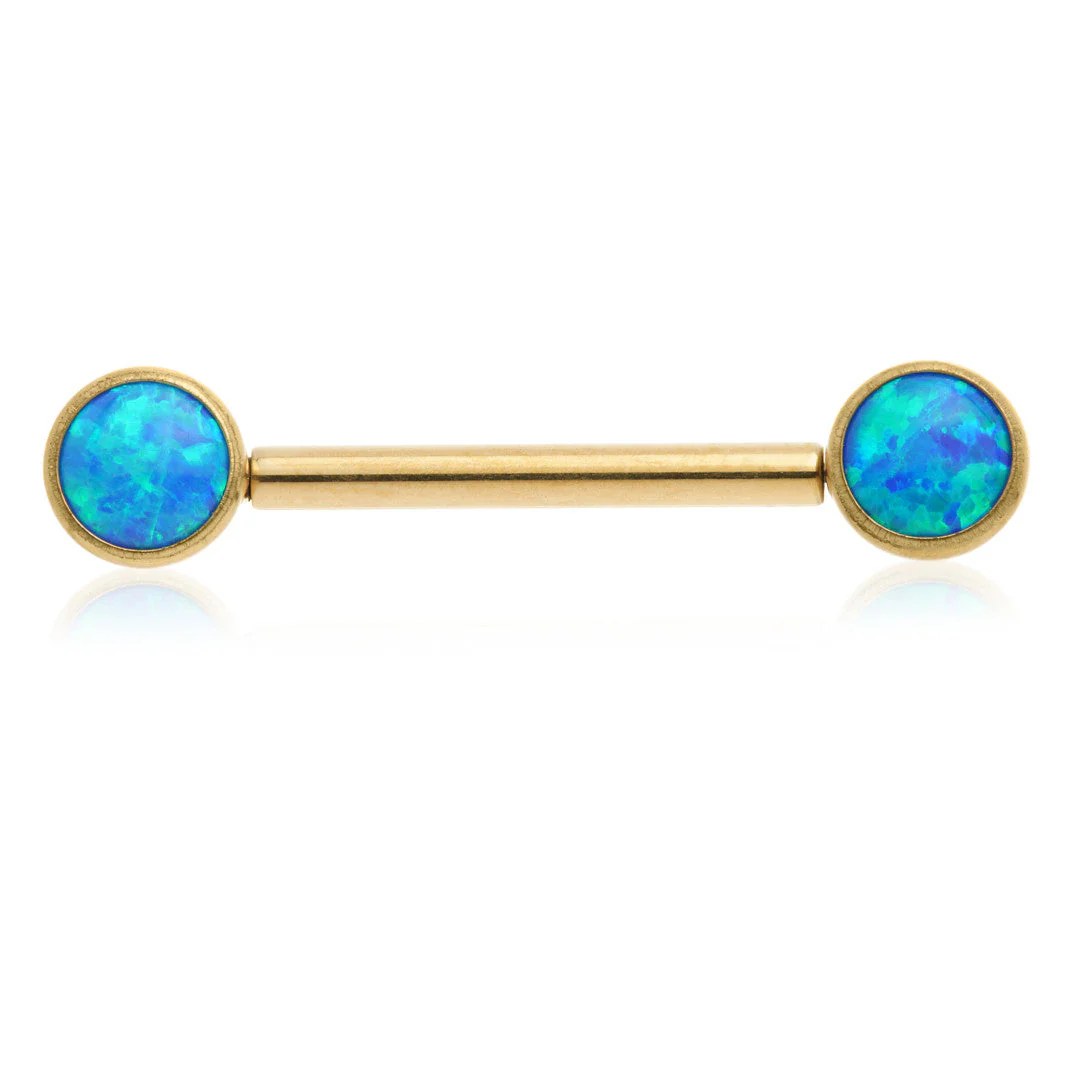 Zircon Gold Ti Threadless Forward Facing Double Opal Disk Barbell - Image 5