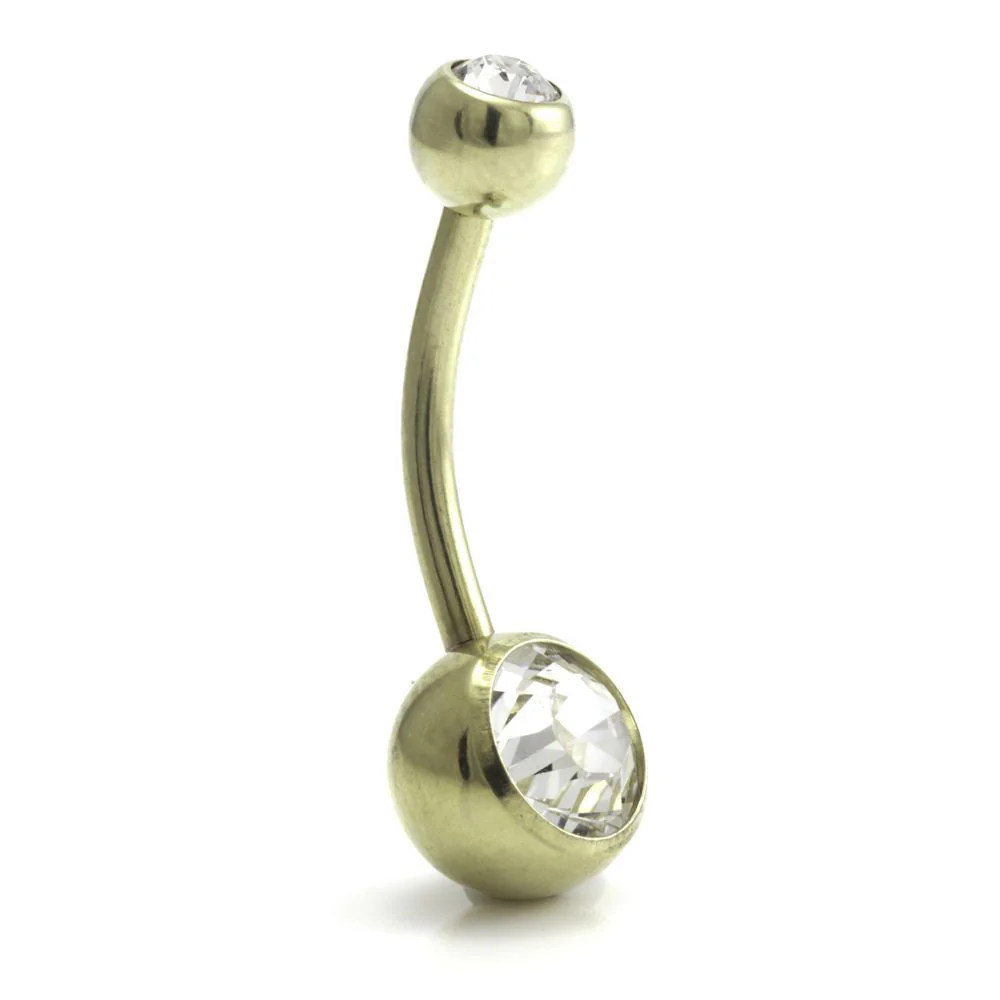 Zircon Gold Titanium Double Jewelled Navel Bar - Image 2