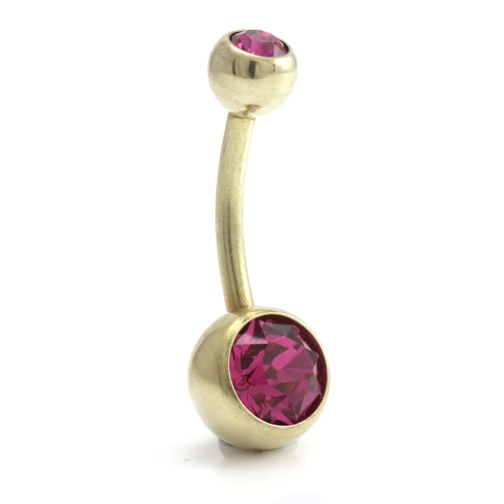 Zircon PVD Gold Ti Double Jewelled Navel Bar - Image 11